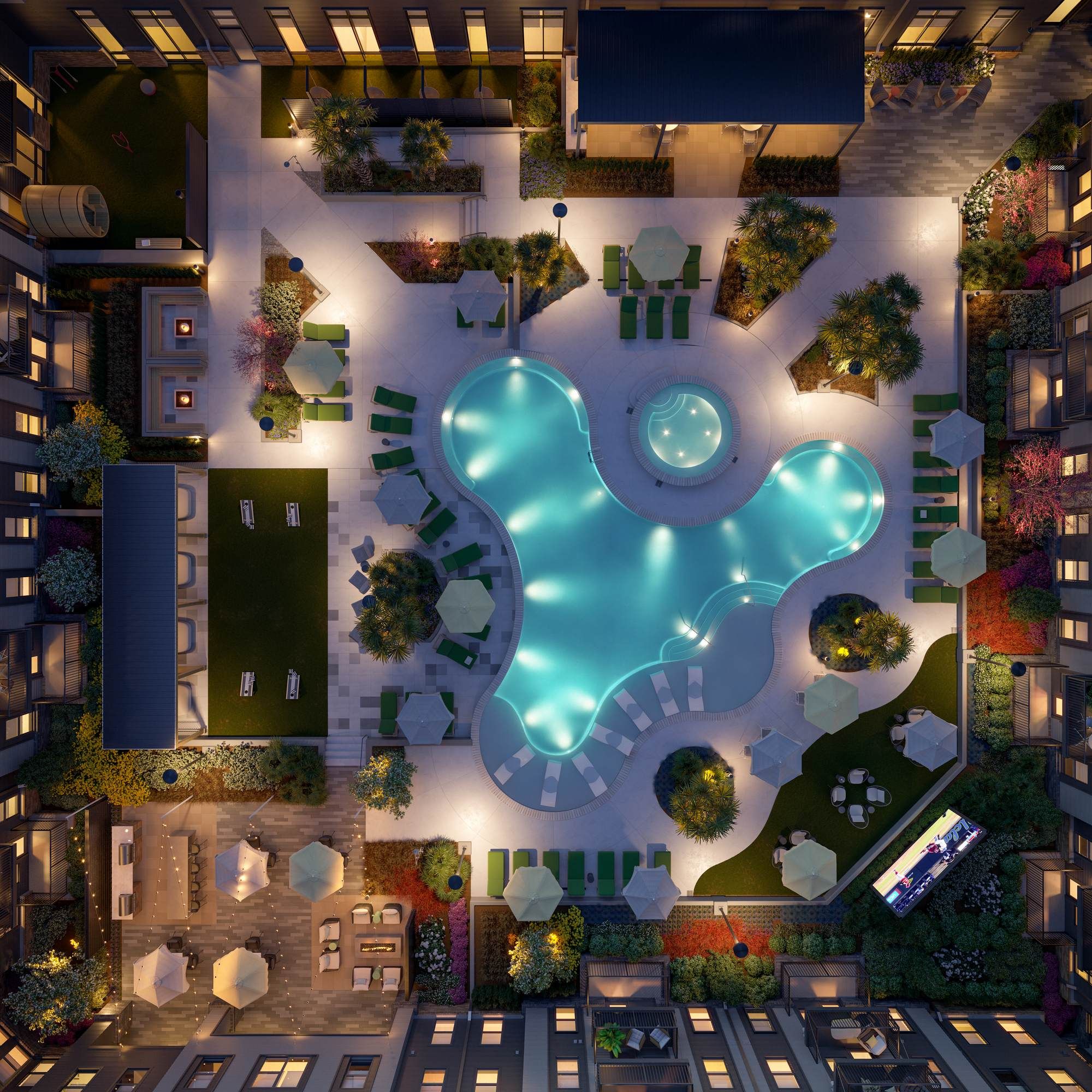 Aerial view of outdoor pool at VERVE Columbia.